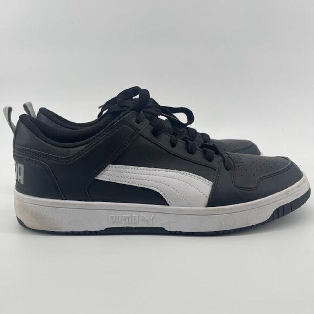 Puma Size 12 Men's Black Leather Sneakers with SoftFoam Comfort Technology